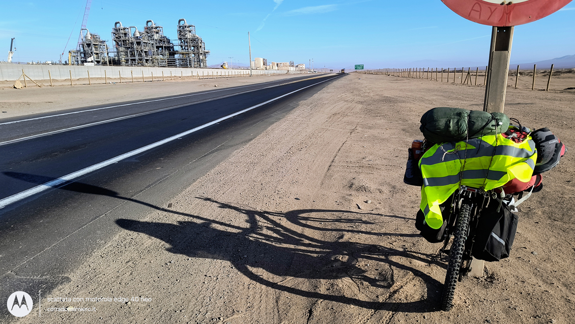 La bicicletta lungo la strada da Mejillones verso Antofagasta
